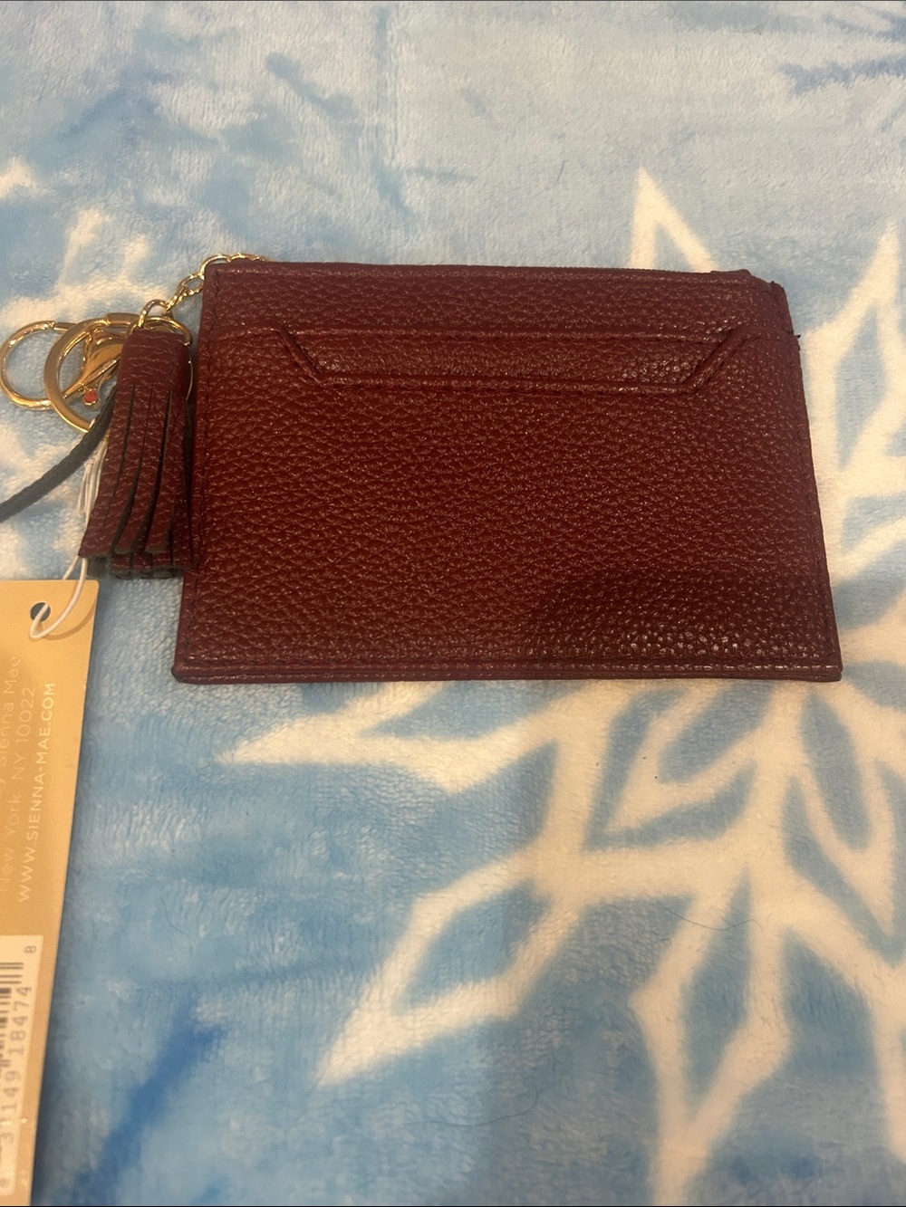 Sienna Mac burgundy card holder, keychain, and coin purse